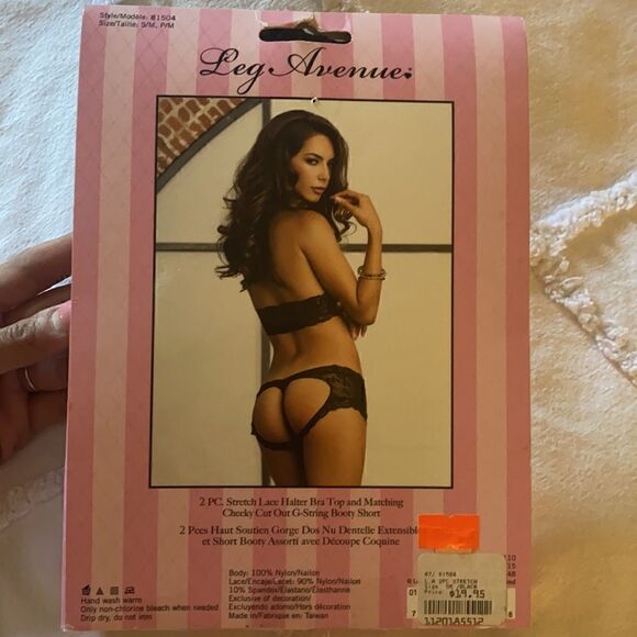 Leg Avenue S/M lace halter and matching cheeky cut out g-string booty short. NWT - Picture 2 of 2